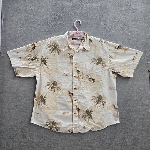 Puritan Other - Puritan Men Button Up Shirt‎ XL Beige Animal Print Camel Palm Allover Print